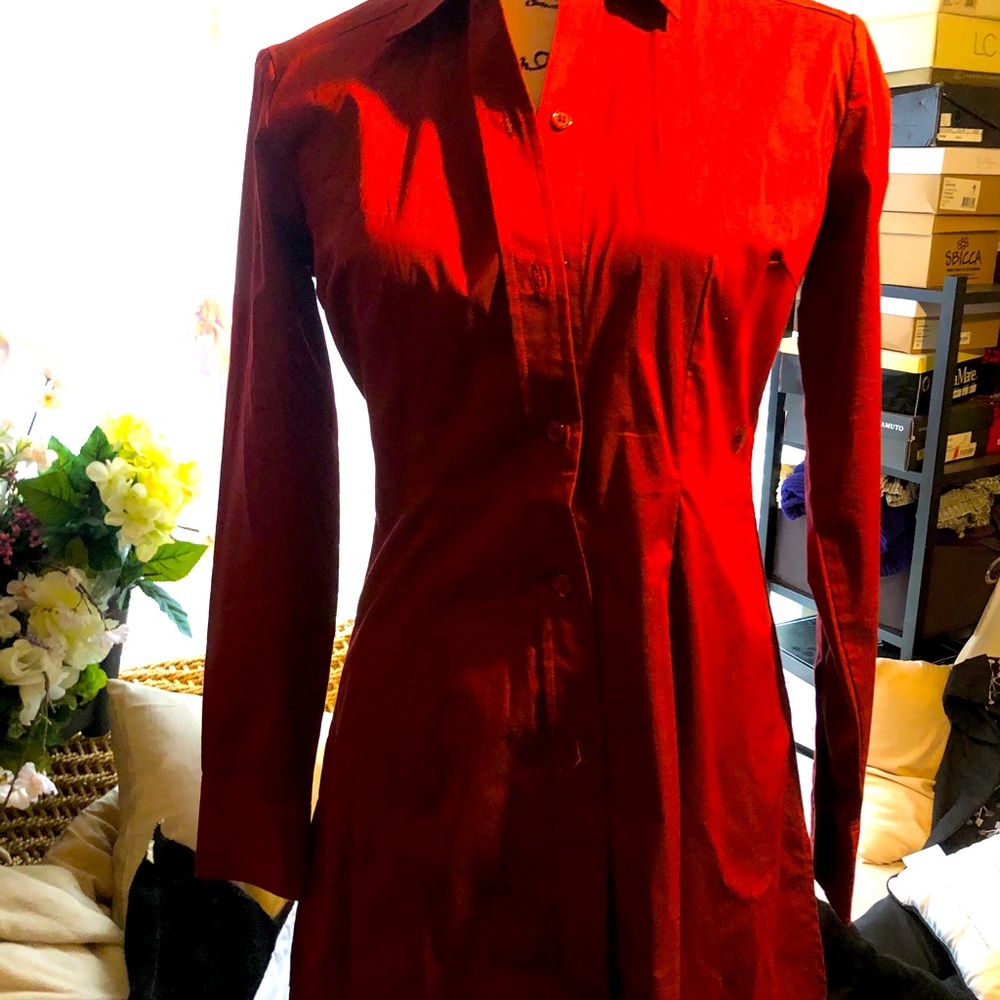 New York & Company Shirt Dress Long Sleeve Red